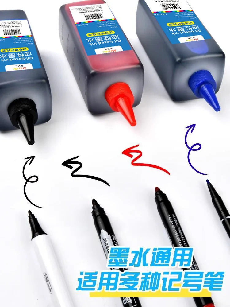 500ml Large Capacity Bottled Marker Ink Waterproof Quick Drying Oil-based Marker Refill Liquid School Supplies