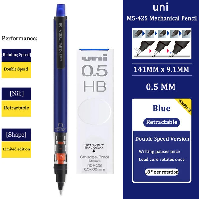 UNI KURUTOGA Mechanical Pencil M5-452 Creative Writing Continuous Sketch 0.5mm Lead Automatic Rotating Mechanical Pencil