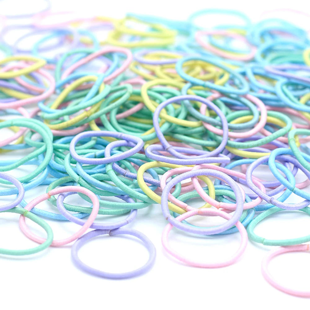 200Pcs Children Elastic Rubber Band Girls Hair Bands Kids Candy Color Ponytail Holder Ties Baby Headband Kids Hair Accessories