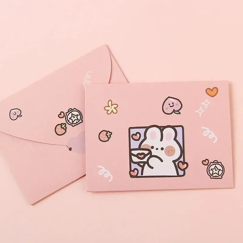 10pcs Japanese Cute Style Paper Envelopes Bear Rabbit Blessing Thank Envelope Cartoon Decoration Letter Paper Greeting Gift Card