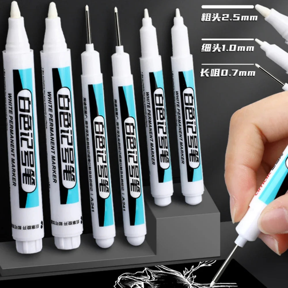 White Marker Pens 0.7/1.0/2.5mm Waterproof Oily Permanent Paint Pen Markers for Wood Rock Plastic Leather Glass Metal Ceramic
