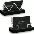 2 Pieces Wood Business Card Holder For Desk Wooden Business Card Display Stand Postcard Holder For Office Home Desktop Black, Silver