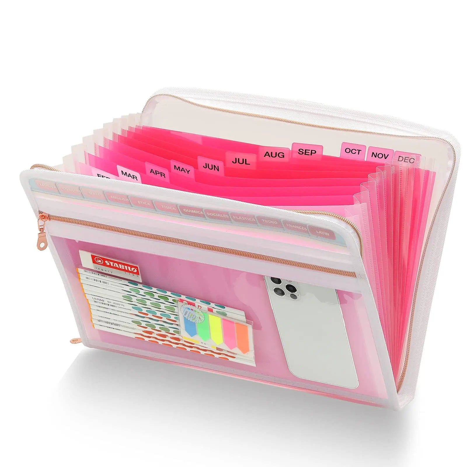 13 Pocket Expanding File Folder Organizer with Front Clear Pouch,Accordion File Organizer with Zipper Closure,Papers Letter Size