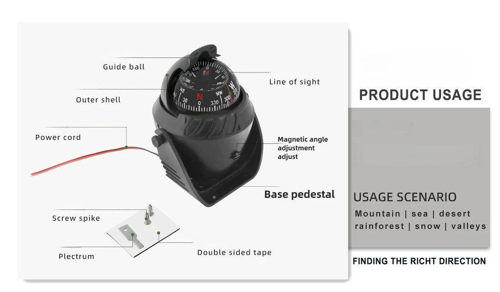 High Precision LED Light Pivoting Compass Navigation Electronic Compass For Marine Boat Car
