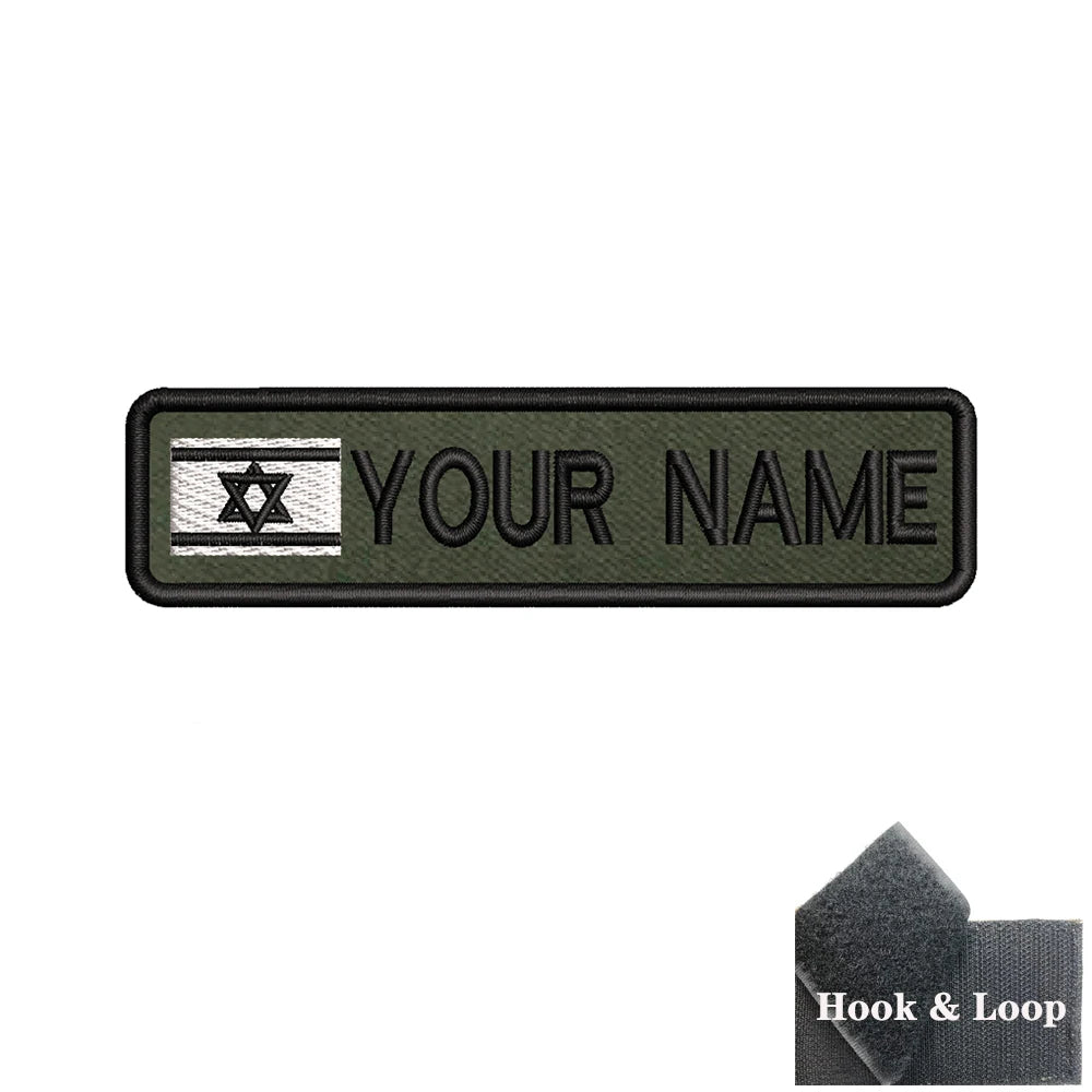 1PC 10cmX2.5cm Israel flag Custom Personalized Name Patch Stripes Badge tags chevrons Armband Iron On Or Hook Loop green