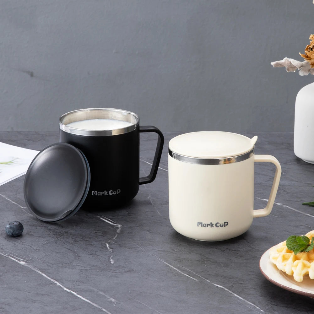 400ml 304 Stainless Steel Coffee Mugs Portable Cups Heat Insulation Anti-fall Thermos Mug Home with Cover and Handle Mug