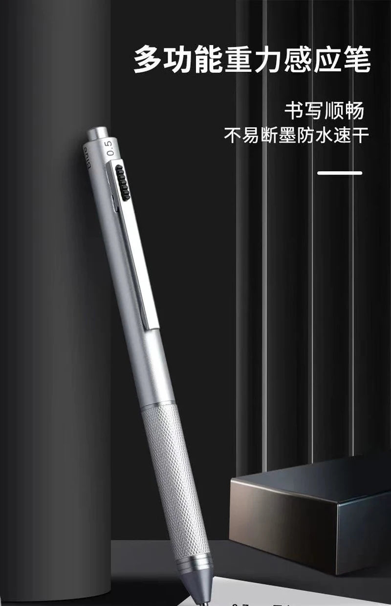 4 In 1 Multifunction Luxury Pen, 0.7mm 3 Color Ballpoint 0.5mm Mechanical Pencil, Gravity Sensor Metal Retractable Pens Długopis