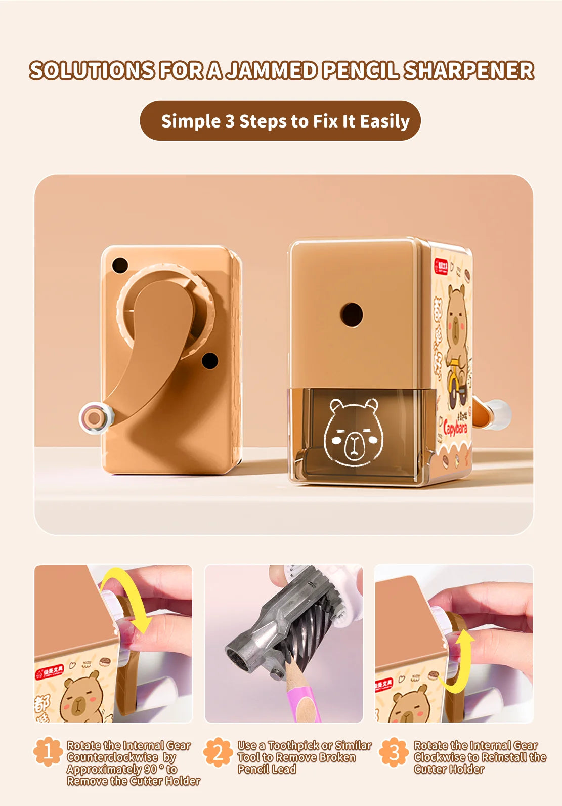 Capybara Pencil Sharpener Fast Sharpening Easy to Use for Kids Students School Office Stationery Cute Anime Merch Kawaii Gift