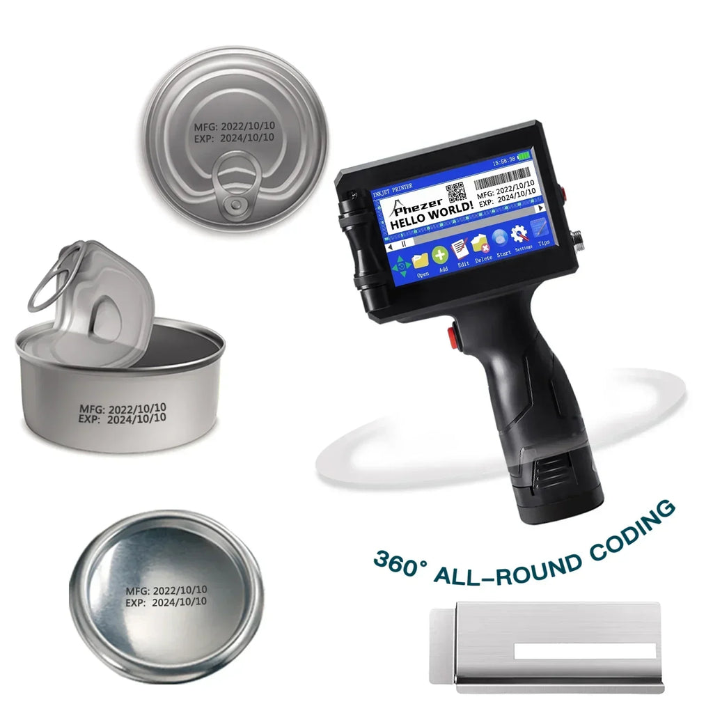 Phezer P15 Handheld Inkjet Printer 12.7/25.4mm Portable Label Printer Expiry Date Batch Code Logo QR Barcode 28 Languages