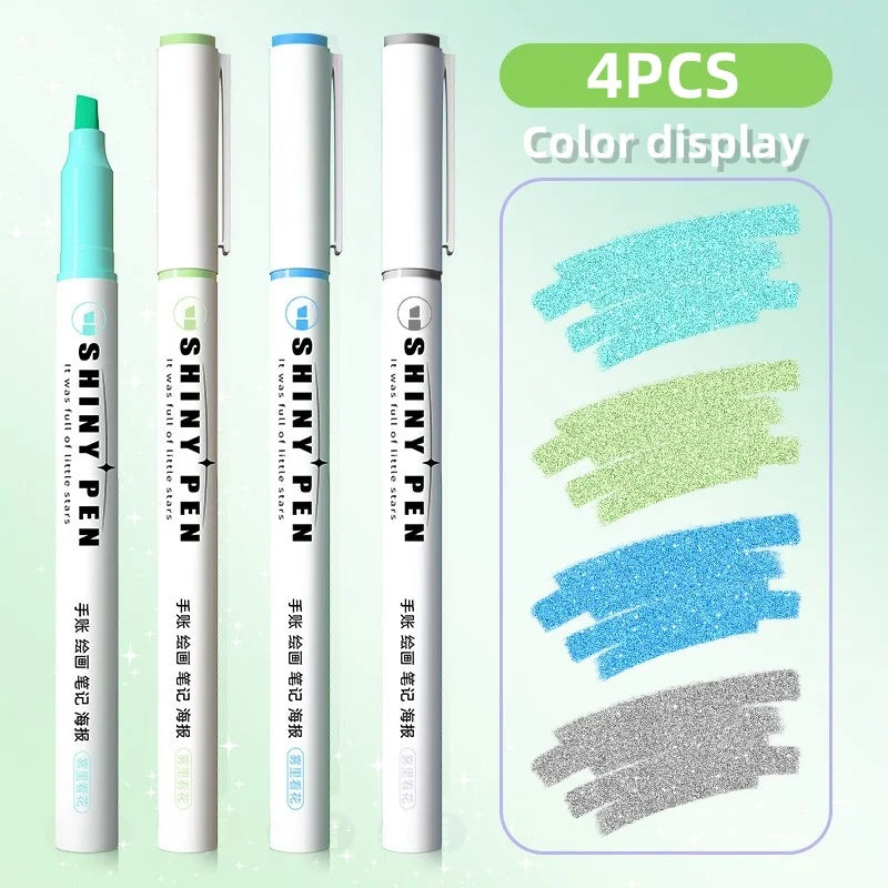 4PCS Sparkling Pink Highlighter Star River Handwritten Pen with High Appearance Value Key Classroom Note Marking Colored Pen