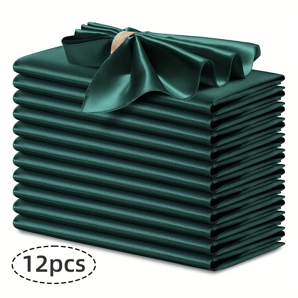 12pcs Silky Satin Dinner Napkins 30x30cm Polyester Square Table Napkins for Wedding Banquet Restaurant Birthday Party Decor