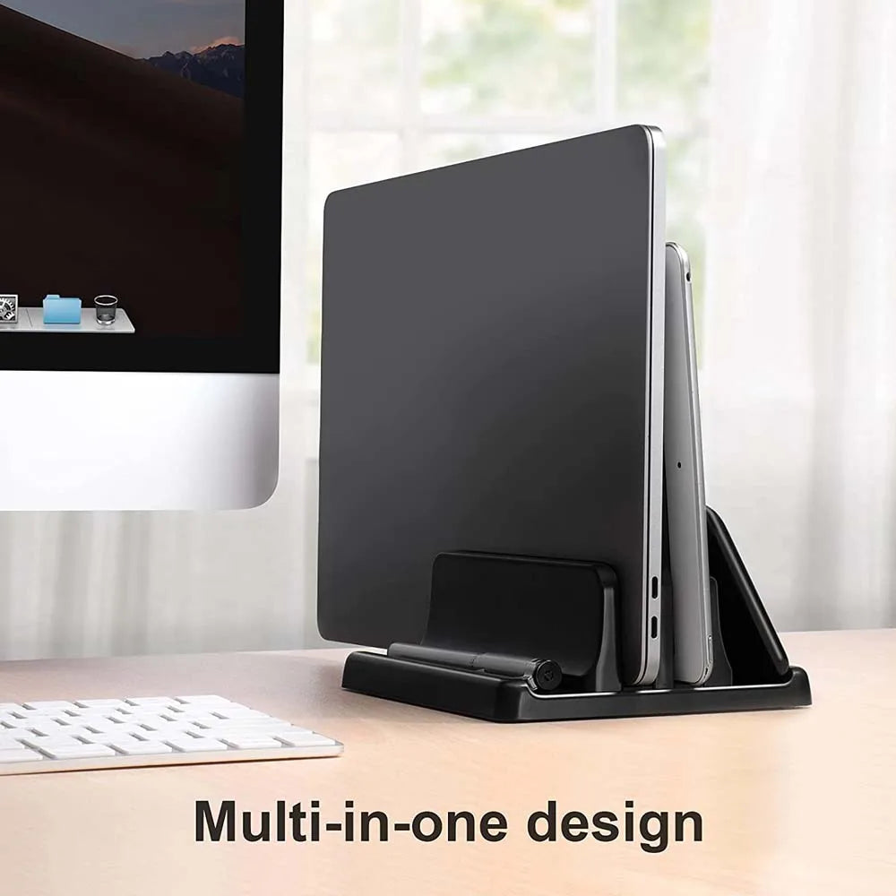 Dual-Slot Vertical Laptop Stand Holder Adjustable Double Desktop Notebook Dock Space-Saving for MacBook HP Dell Chrome Book iPad