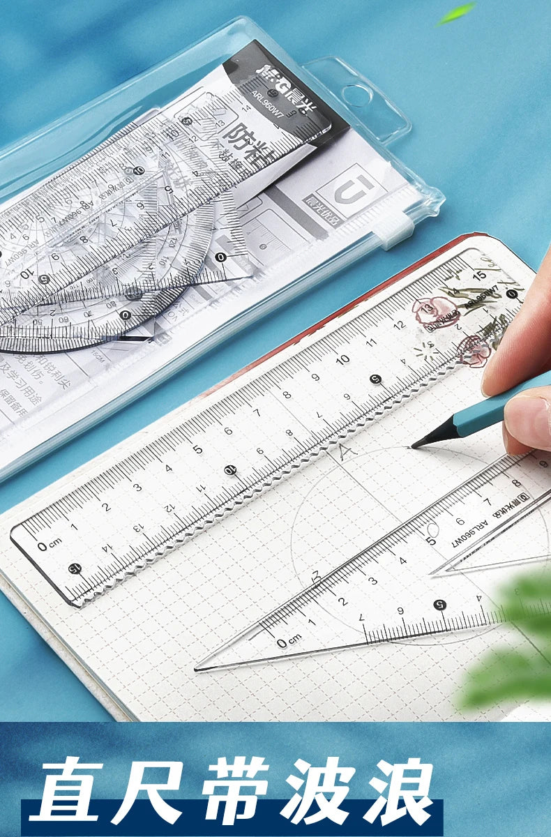 M&G Sets of Rulers, Non-Stick Eraser Crumbs, Straightedge, Protractor, Trigonometers, Acrylic Sets of Rulers, 4-Piece Set for St