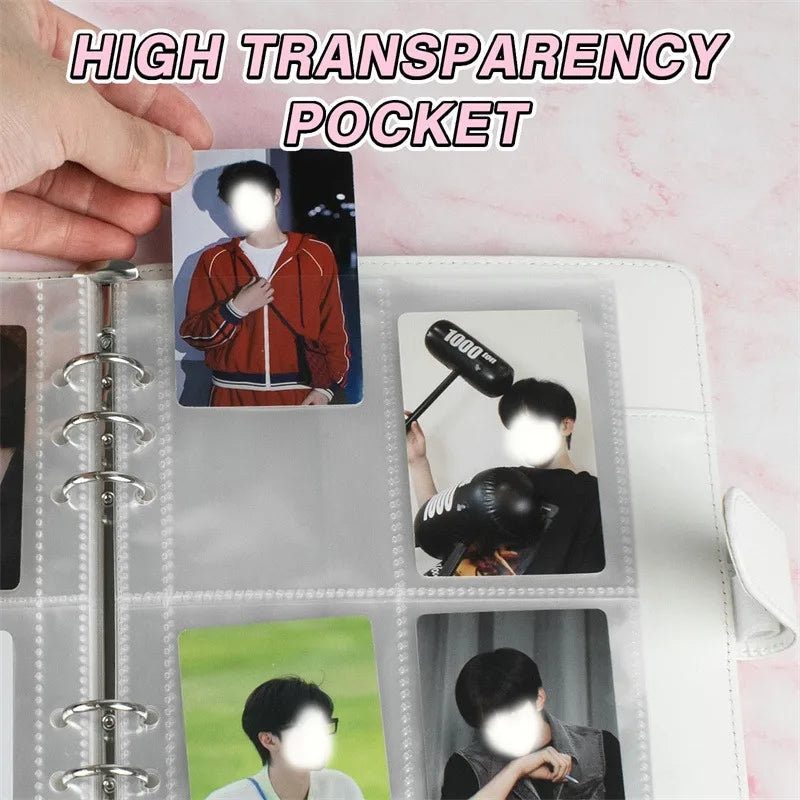 A5 Notebook Photocard Binder 25pcs Page(4 Grids)  PU Leather Loose Leaf Organizer Photo Binder Book Kpop Photo Albums Idol Cards