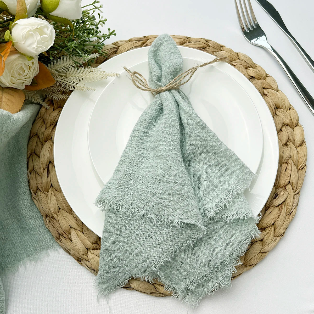 10pcs 32x32cm Wholesale terracotta Gauze Cotton Napkin Reusable Tea Towel Wedding Party Christmas Table Decor Retro Burrs napkin