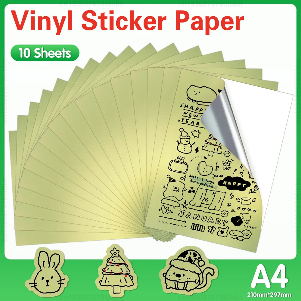 10 Sheets Printable Vinyl Sticker Paper Self-adhesive A4 Copy Paper DIY Holographic Transparent White Labels for Inkjet Printer