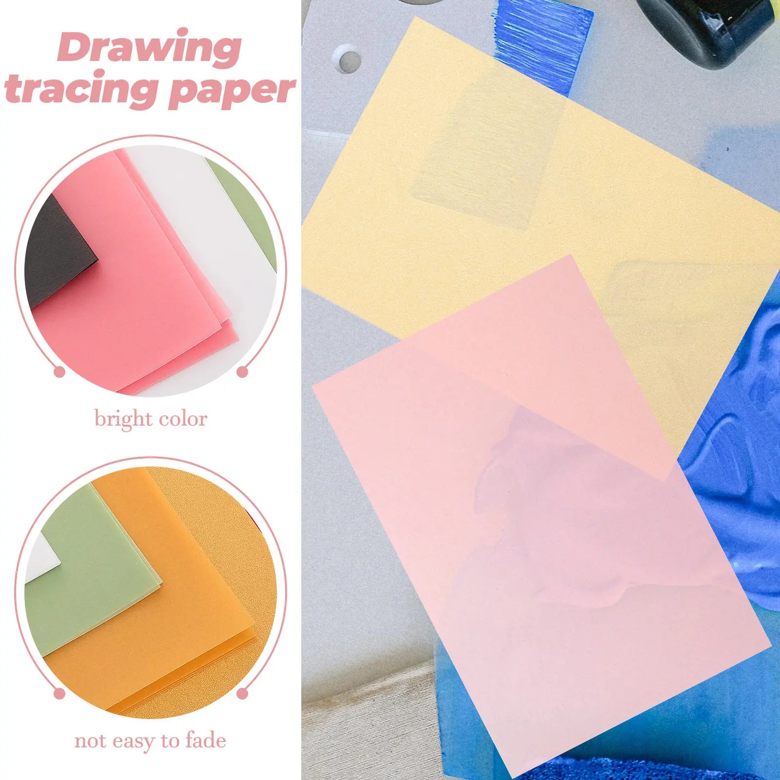 50Pcs Colored Tracing Paper Transfer Sulfate Paper for Drawing Sketching Calligraphy Painting Art Supplies DIY Craft School Use