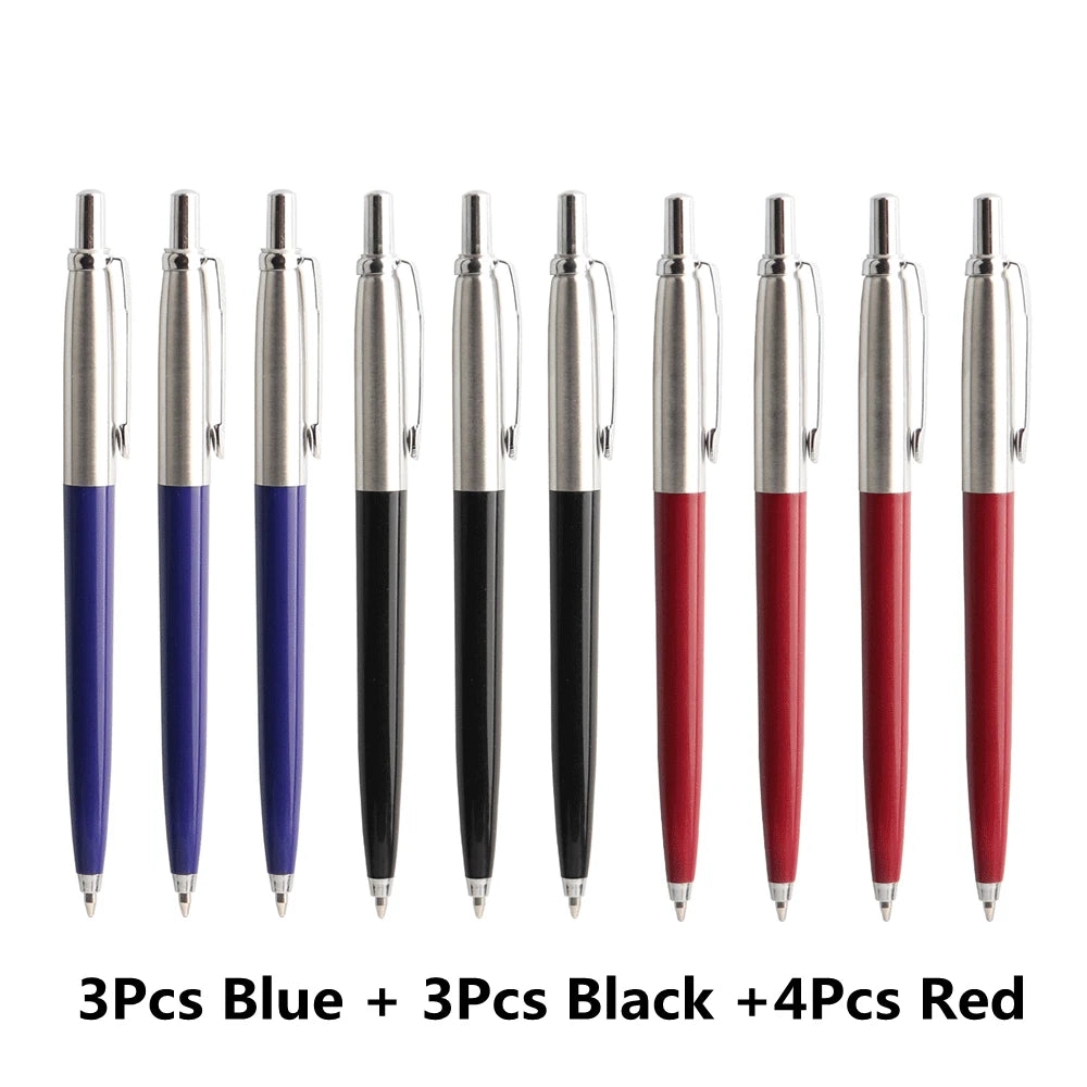 10 Pcs/Set Metal Ballpoint Pens Automatic Ball Pen G2 Refill Black Blue Ink For School Office Stationery Supplies Writing 0.7mm