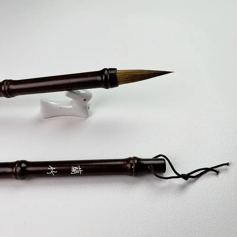 5 Pcs Wood Calligraphic Brush Weasel Wolf Hair Langhao Writing Brush Medium Size Chinese Bamboo Traditional Paintbrush Wholesale