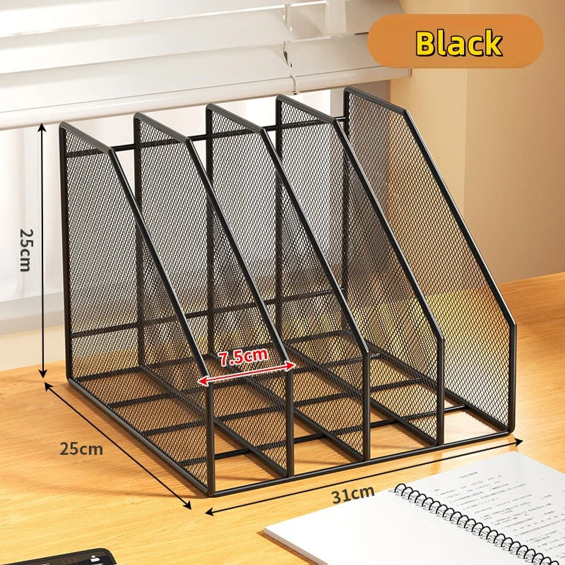 3 or 4 Slot Desktop File Organizer Metal Mesh Magazine Book Document Holder Black White for Office School Home Students Teachers