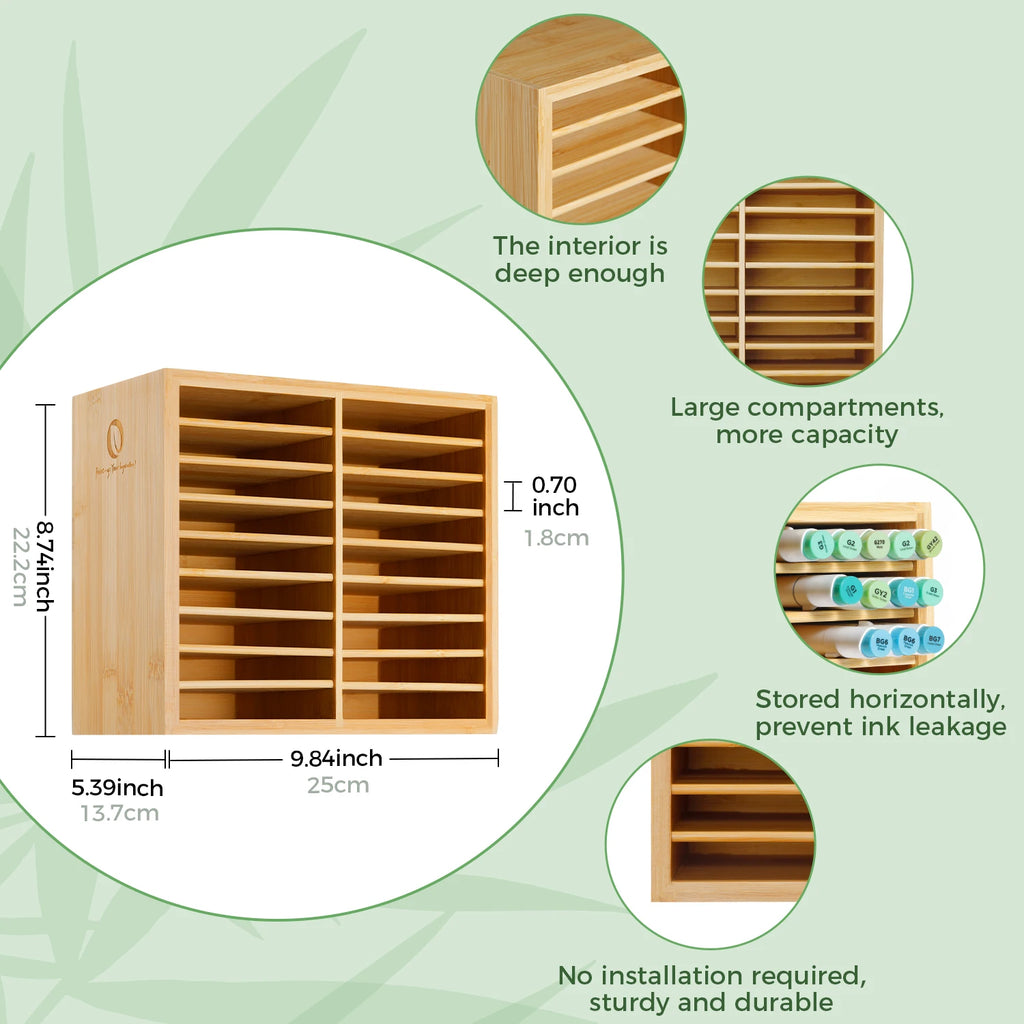 Ohuhu Bamboo Marker Organizer Wooden Desktop Storage Hold 126 Markers Pens Pencils Art Brushes Stationary Organizer Pen Holder