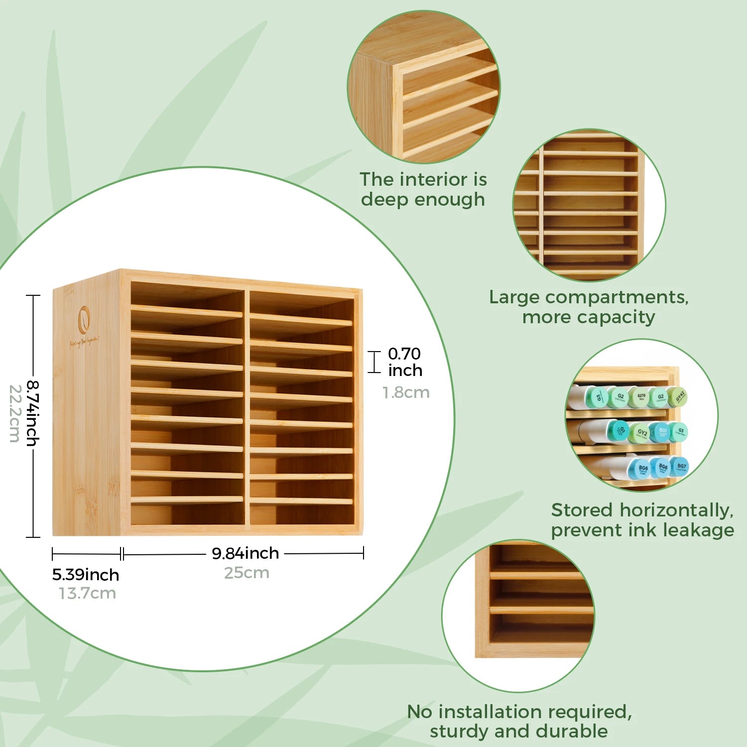 Ohuhu Bamboo Marker Organizer Wooden Desktop Storage Hold 126 Markers Pens Pencils Art Brushes Stationary Organizer Pen Holder