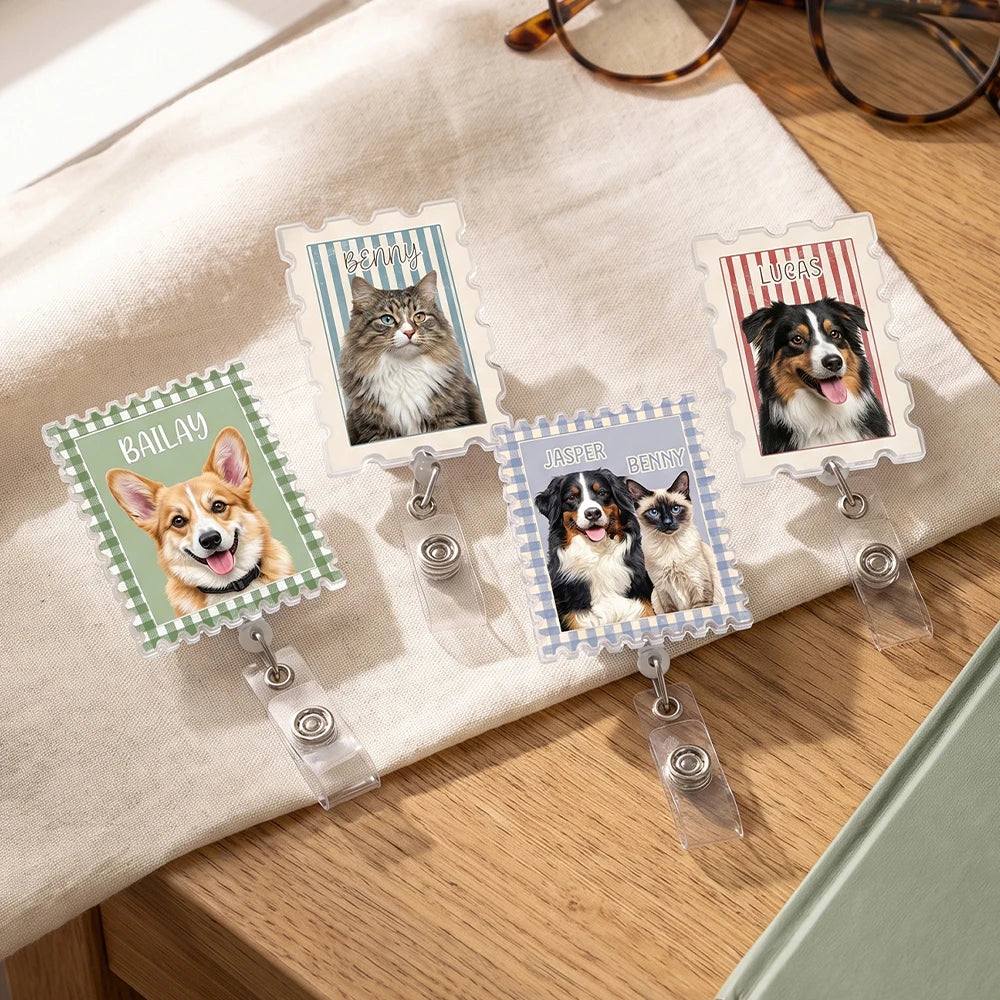 Personalized Custom Pet Picture Badge Reel,Upload Pet Photo & Name,Pet Lover Gift, Birthday, Healthcare Employees, Vet Tech