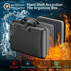 Fireproof File Organizer with Lock, Hard-Shell Case Fireproof Document Box with 13 Accordion File Folder, for Important