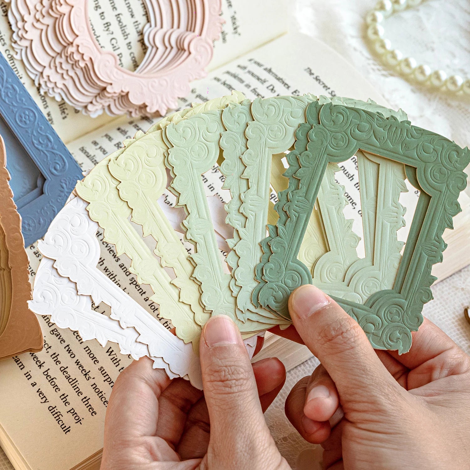 Mr.Paper 3 Packs Embossed Hollow Frame Paper Card Stock, Vintage Ornate Decorative Frames for Scrapbooking & Journaling Photo