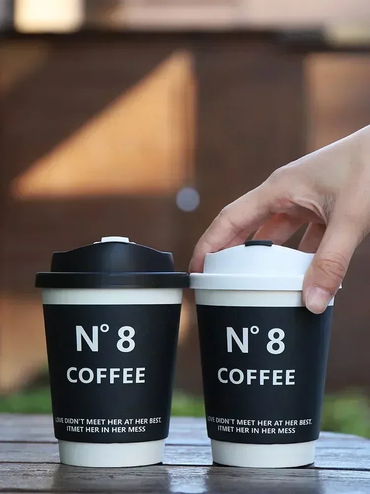 25 Sets Black Disposable Coffee Mug Double Layered Thickened Hot Drink Packaging Cup Cover and Leak Proof Fresh Milk Paper Cups