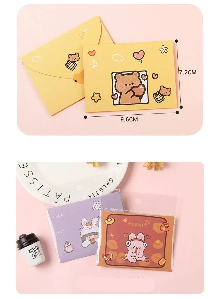 10pcs Japanese Cute Style Paper Envelopes Bear Rabbit Blessing Thank Envelope Cartoon Decoration Letter Paper Greeting Gift Card