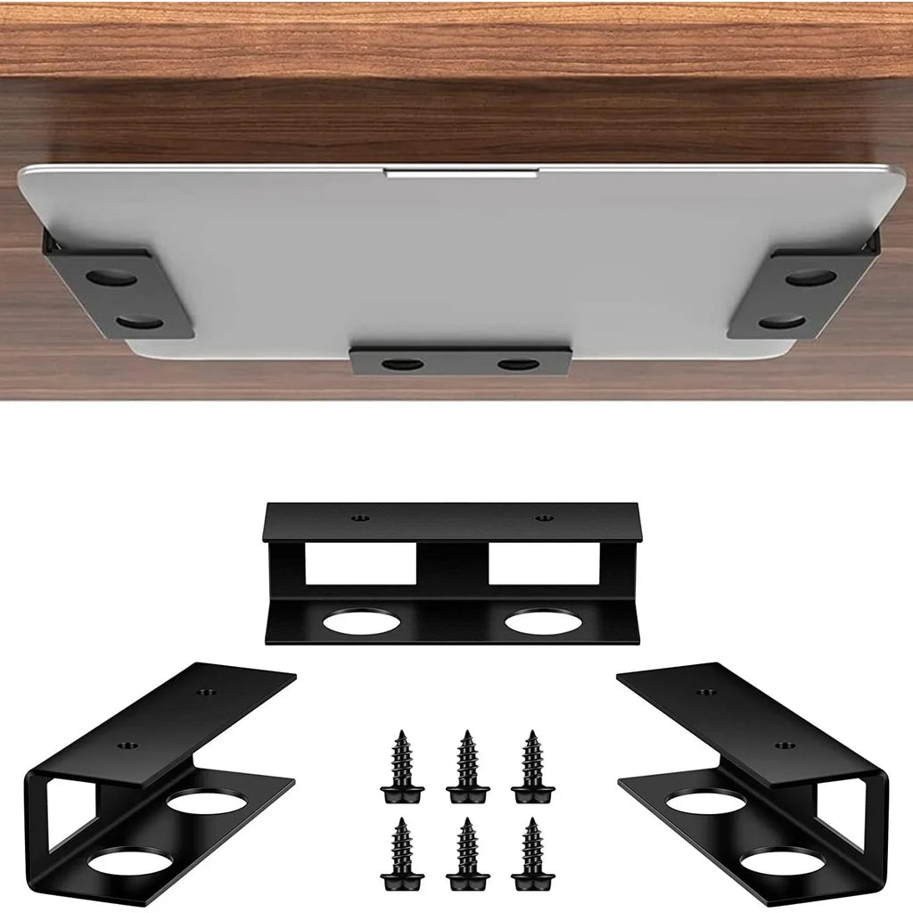Under Desk Laptop Mount Metal Under Desk Shelf Holder for Laptop for Mac Mini Macbook Keyboard with Anti-Scratch Silicone