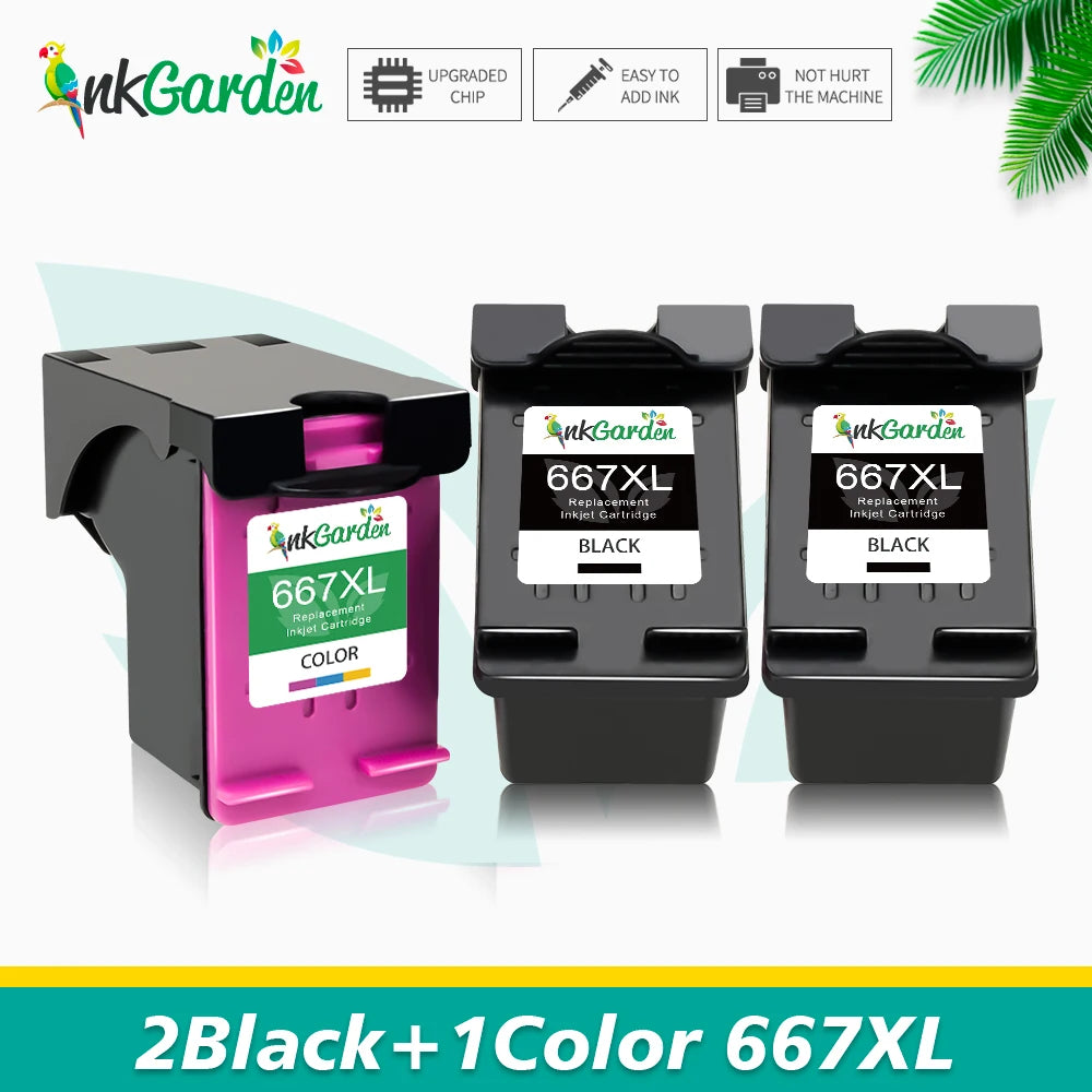 InkGarden 667XL Ink Cartridges For HP 667 HP667 XL Replacement Compatible Deskjet 1275 2374 2375 2376 2775 2776 6475 Printer