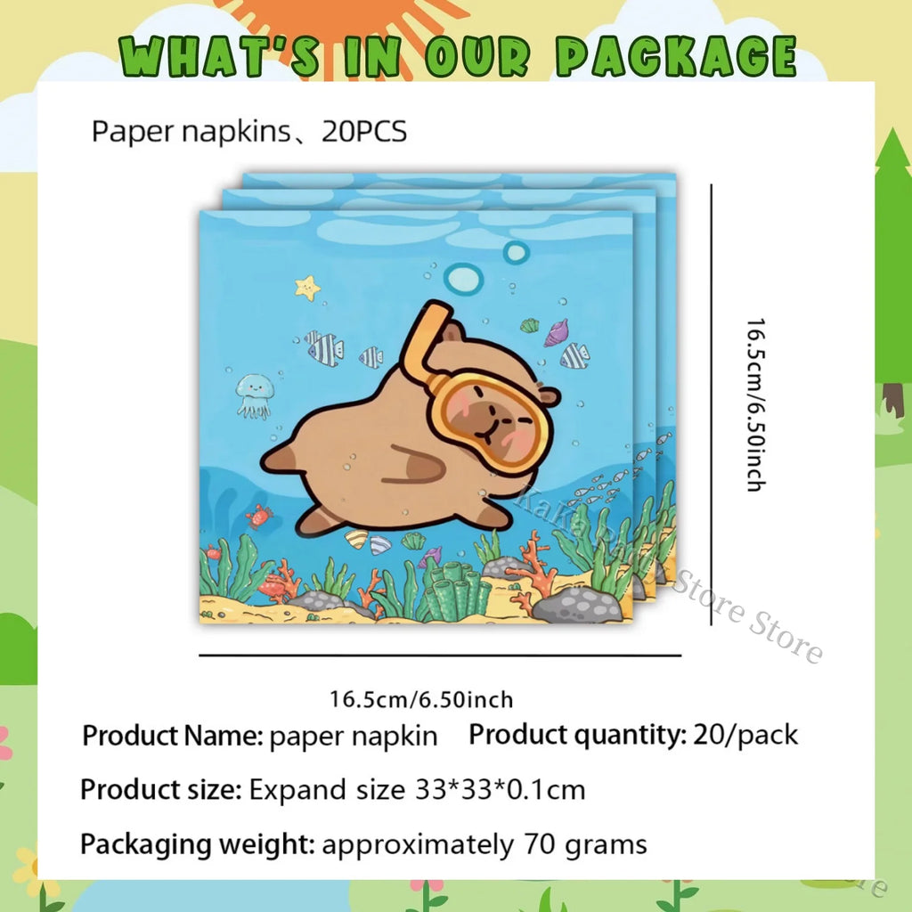 Capybara Party Theme Decoration Capybara Birthday Napkins Tablecloth Cup Plate Baby Shower Capybara Birthday Girl Party Favor