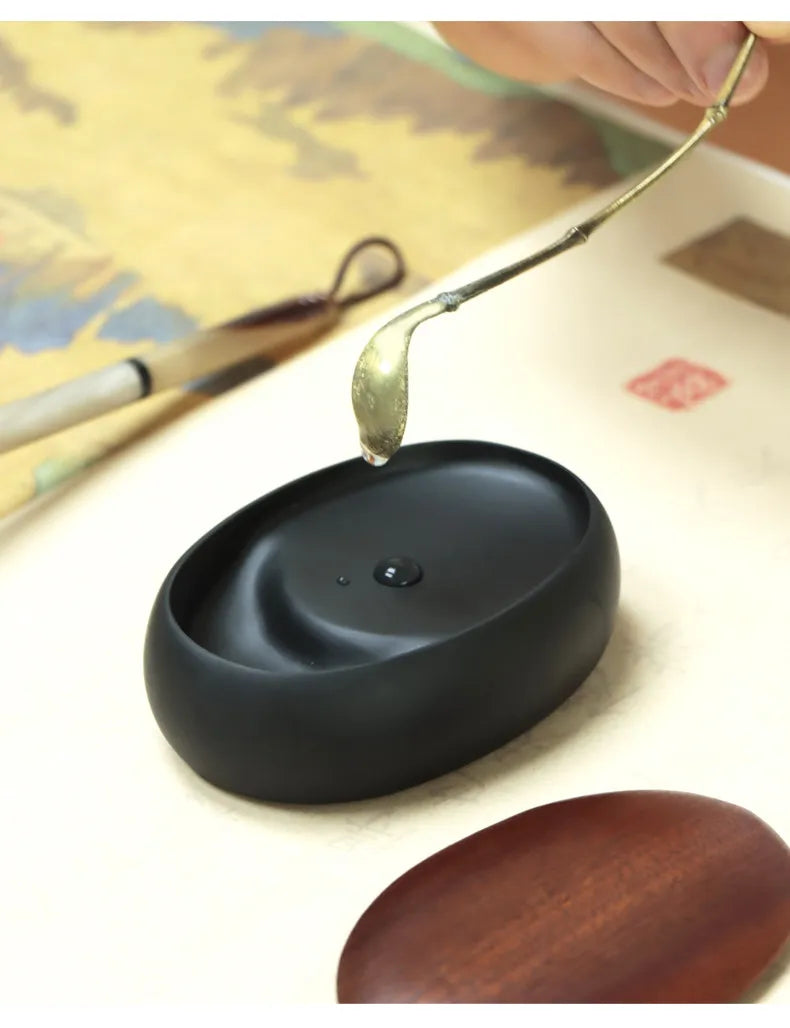 She Inkstone with Lid Antique Chinese Ink Stone for Calligraphy Writing and Traditional Painting Practice Natural Rock Inkstone