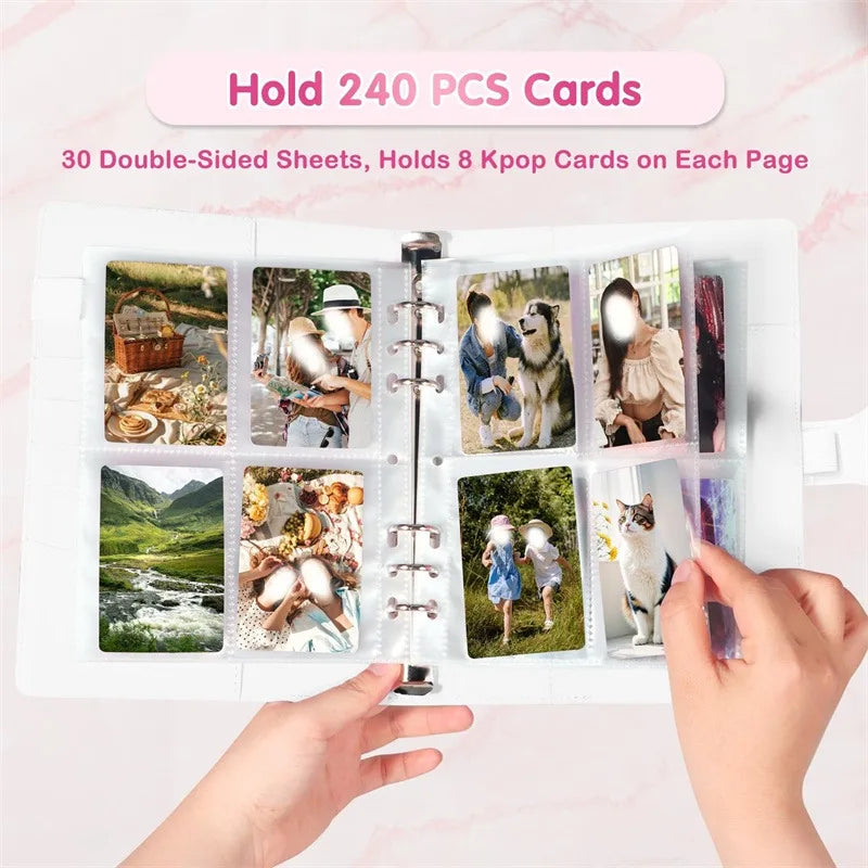 A5 Notebook Photocard Binder 25pcs Page(4 Grids)  PU Leather Loose Leaf Organizer Photo Binder Book Kpop Photo Albums Idol Cards