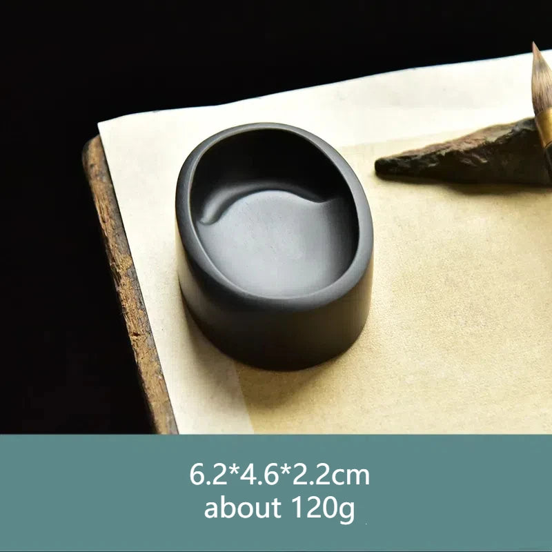 Small Portable Ink stone Chinese Style Calligraphy Regular Script Ink Stone Students Brush Writing Raw Stone She Inkstone