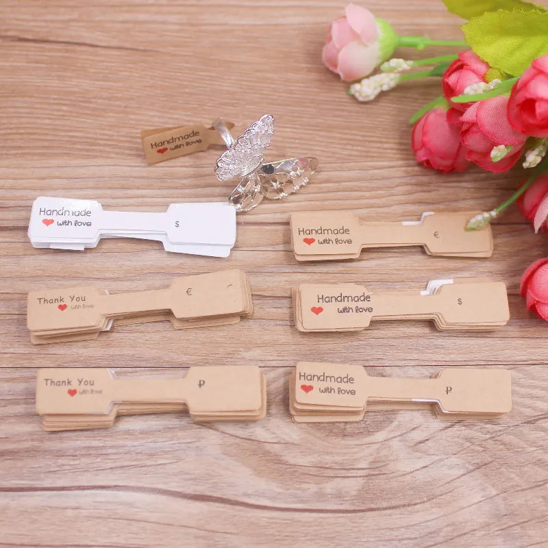 100Pcs 6x1.2cm White /Kraft Handmade € /Thank you $ Price Labels Paper Price Tags For Necklace Ring Bracelet