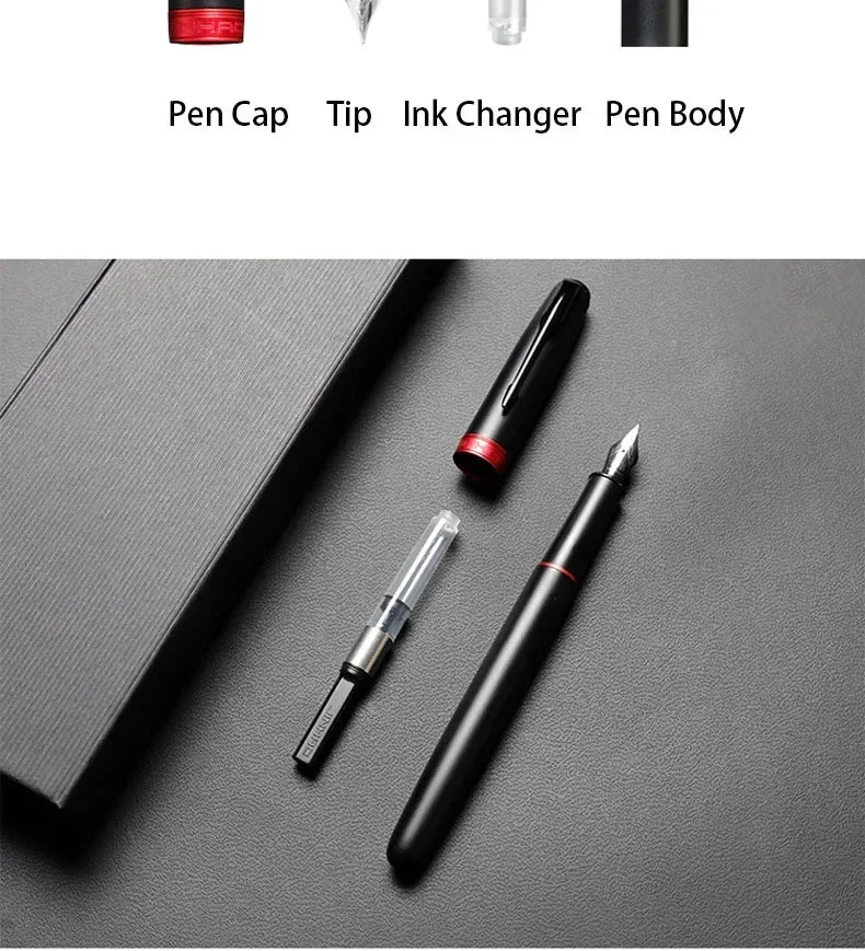 Jinhao 75 Metal Fountain Pen Black/Black Red Luxury Pens 0.5mm Nib Writing Ink Pens Stationery Business Office School Supplies