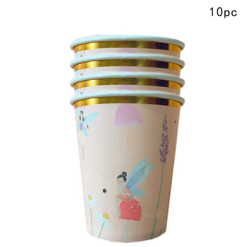 10Guests Fairy Disposabel Tableware Butterfly Goddess Plates Napkin Cups Spring Flower Princess Happy Birthday Party Decor Girl