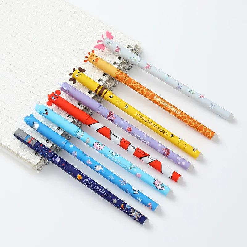 4/8pcs Colors Erasable Gel Pens with Erase Ink Cute Animal Pen Colours 0.5mm/0.7mm Tip Fine Ballpoint Pen for School Office Gift