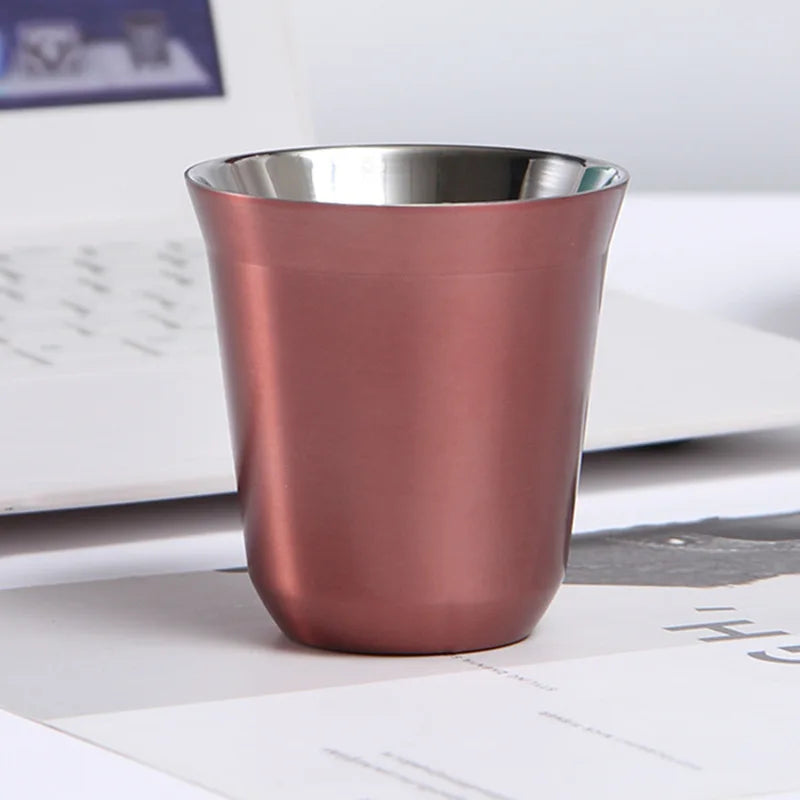Double Wall Insulated Stainless Steel Espresso Cup Capsule Coffee Mug Metal Drinking Demitasse Cup For Home Indoor or Outdoor