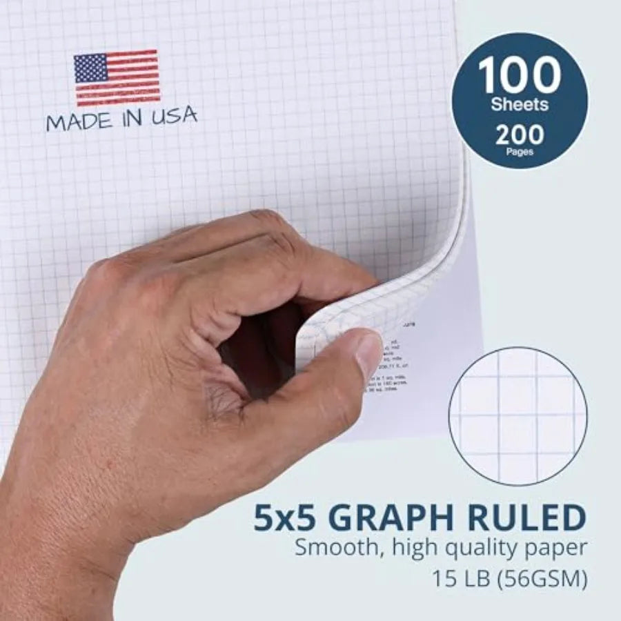 Hard Cover Composition Notebook, Green Marble Comp Book, 9.75″ x 7.5″, 5x5 Grid Graph Ruled, 100 Sheets 200 Pages