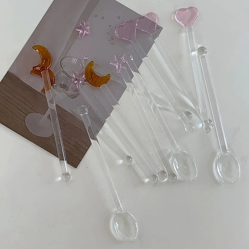Glass Stirring Rod Moon Star Shape Stir Bar Coffee Cocktail Mixing Sticks Home Party Transparent Aesthetic Cocktail Muddler