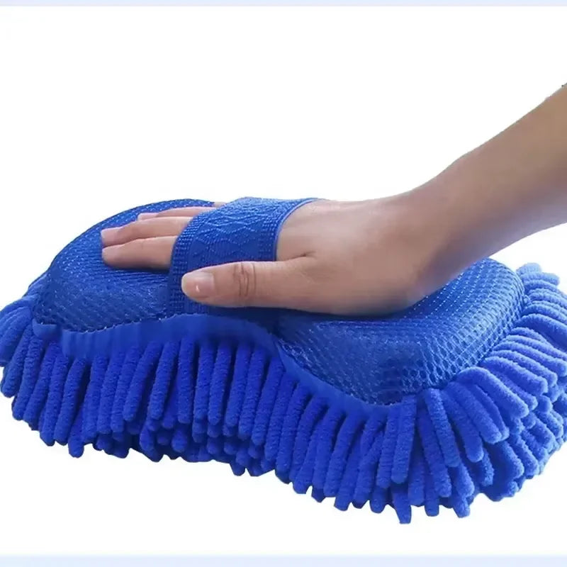 1/2Pcs Blue Microfiber Chenille Auto Cleaning Kit, Car Wash Sponge Pad Washing Glove Towel, Essential Auto Detailing Accessories