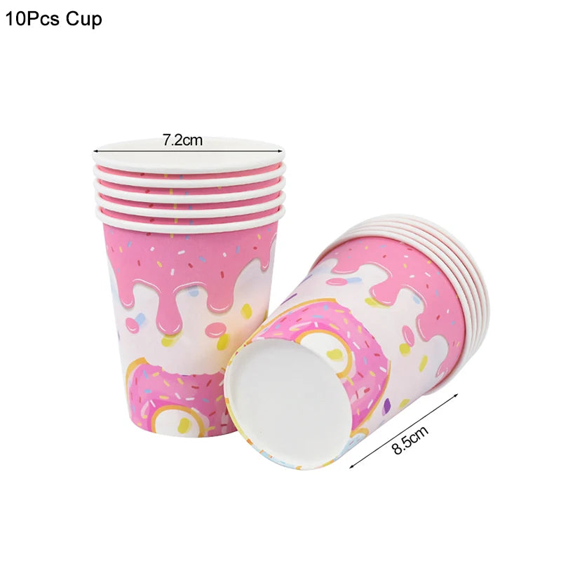 1Set Donut Party Decoration Disposable Tableware Plate Cup Napkins Candy Gift Bags Kids Baby Girl 1st Birthday Party Supplies