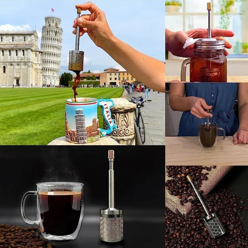 Tea/Coffee Press Type Infuser, Extra Fine Mesh Tea Strainers for Loose Tea Coffee, Stainless Steel Strainer with Extended Handle