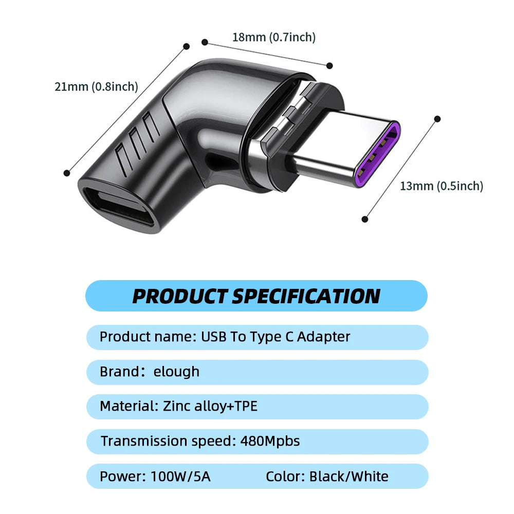 Elough 120W USB Type C To USB C Magnetic Adapter 90 Degree Fast Charging Magnetic Converter For Macbook iPad Pro Switch Samsung