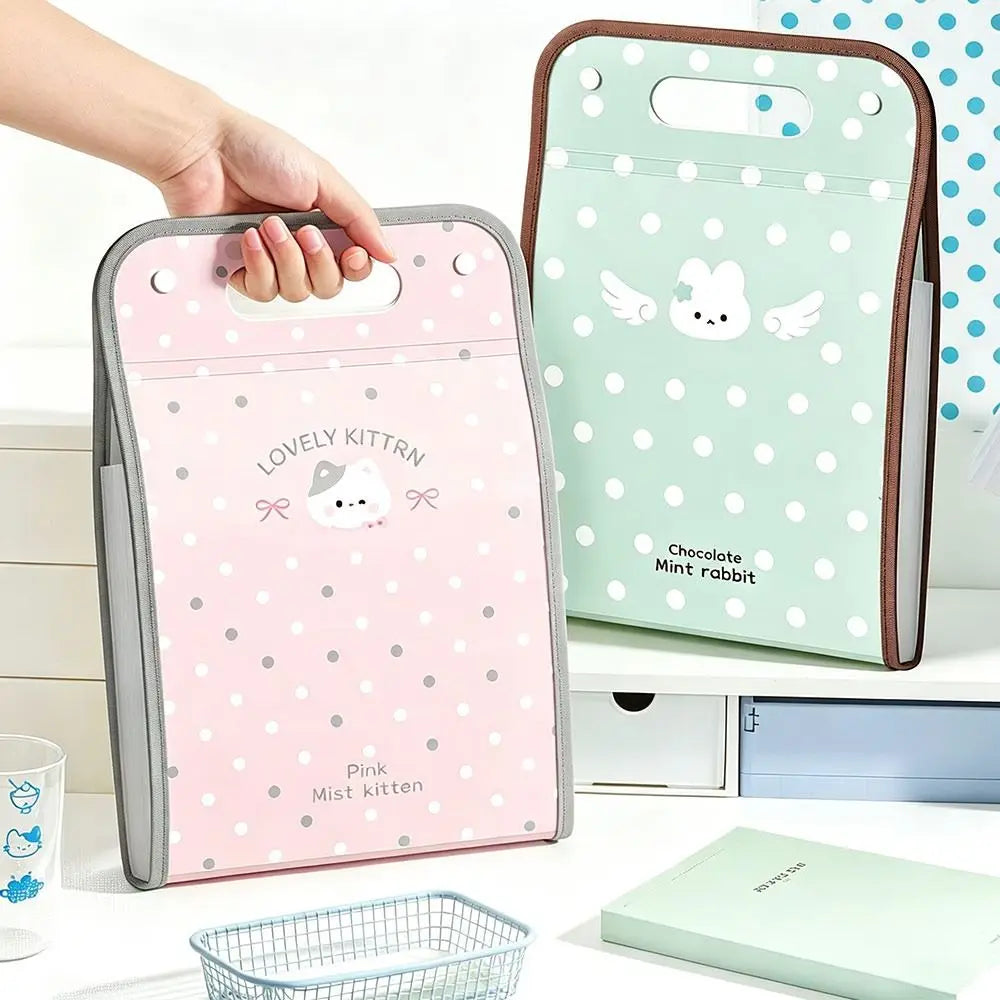 PP Accordion File Organizer Vertical Multi-Compartment Structure Expanding File Folder Portable Carry Handle Cute Pattern