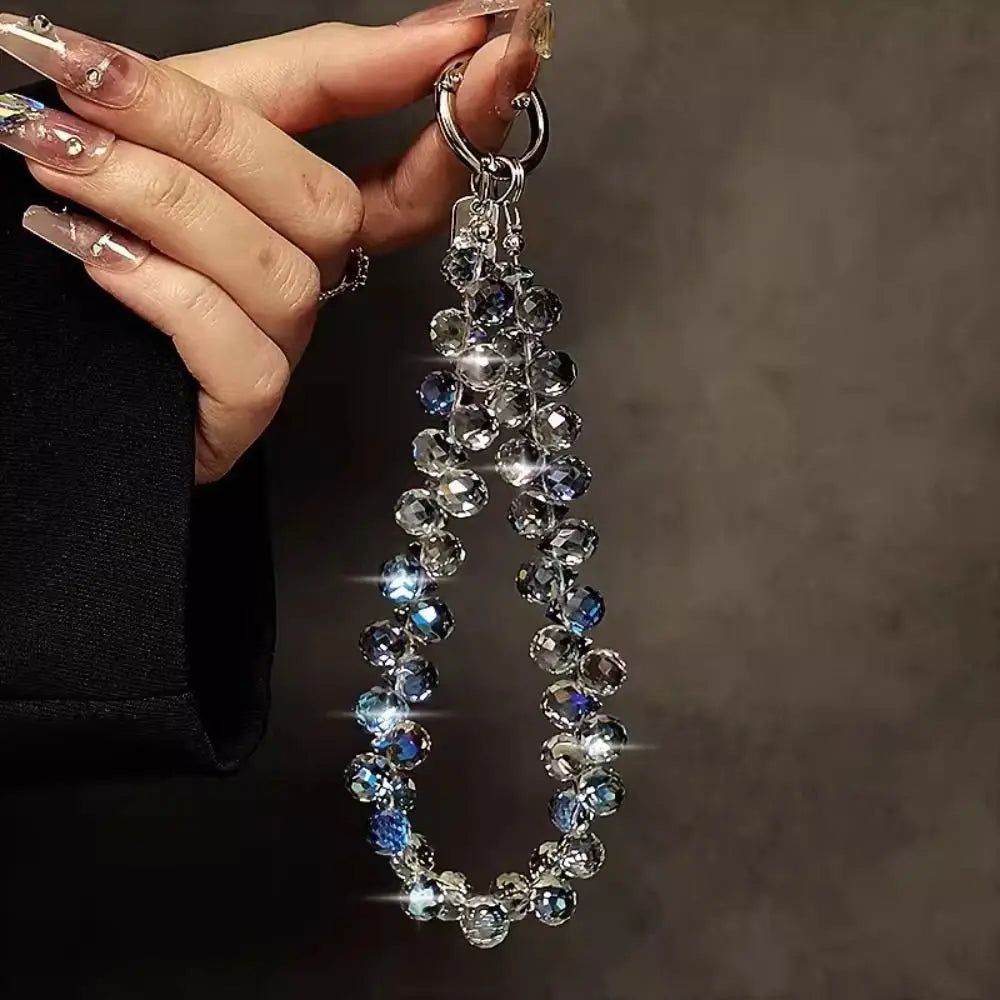 Colorful Mobile Phone Lanyard Chain Stylish Glitter Crystal Bead Pendant Keychain Jewelry Bag Accessories Sparkle Key Chains